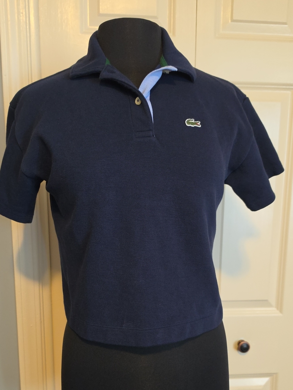 Lacoste Navy Short Sleeve Cropped Polo with Crocodile Logo